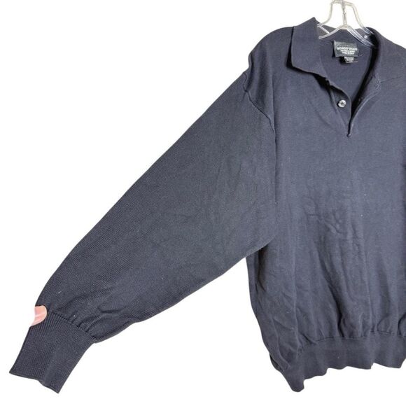 Mondo Uomo Black Long Sleeve 3 Button Sweater Size L Collared Made In Italy - Picture 7 of 9